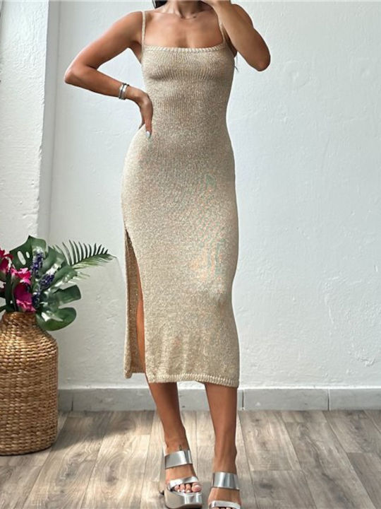 Summer Midi Knitted Dress Gold