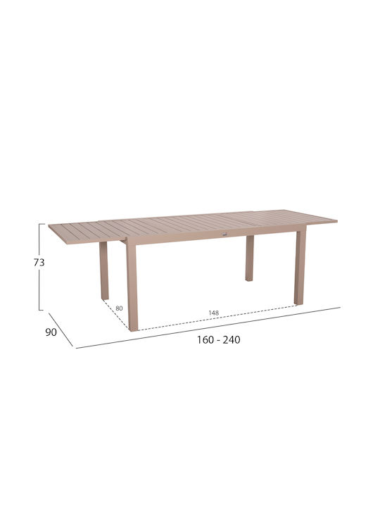 Маса Алуминиево Разтегателена Krum CAPPUCCINO 160x90x73бр