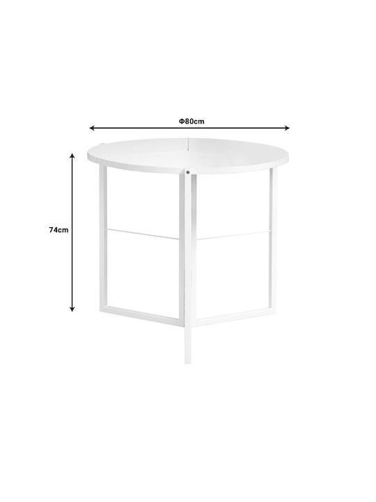 Masă Laterală Rotundă Talen din Lemn Masiv Pliabilă Albă L80xL80xÎ74cm