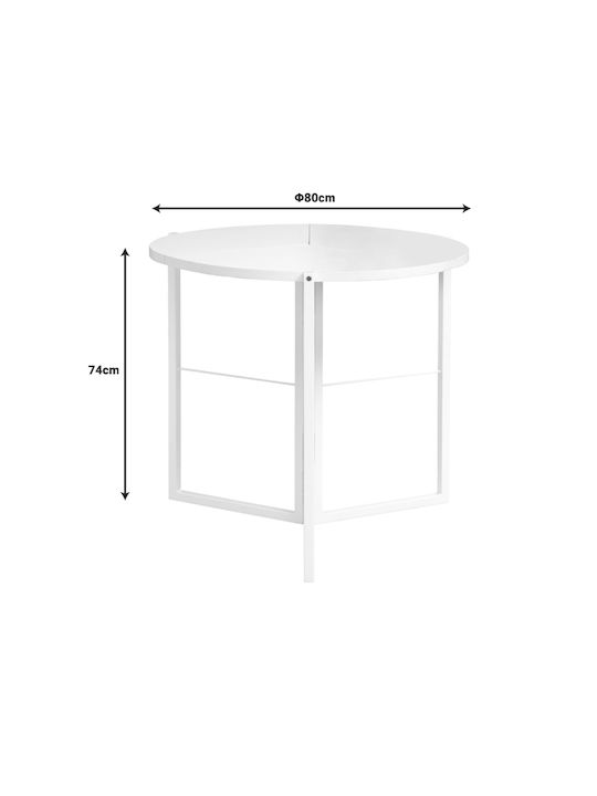 Masă Laterală Rotundă Talen din Lemn Masiv Pliabilă Albă L80xL80xÎ74cm