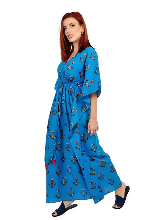 Kalimera Clothing Athens Women's Maxi Caftan Beachwear Blue
