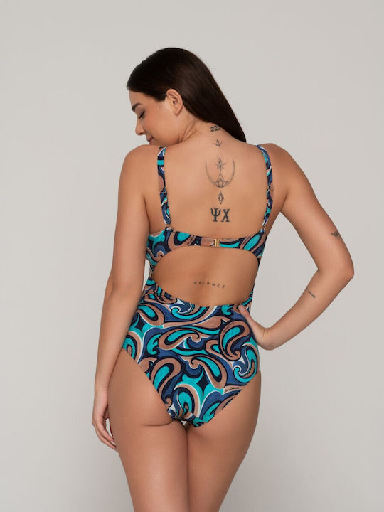 One Piece Swimsuit with Light Padding for Large Bust Blue