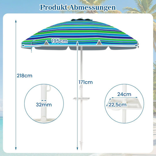 Costway Faltbar Strandsonnenschirm Durchmesser 2.2m Turquoise