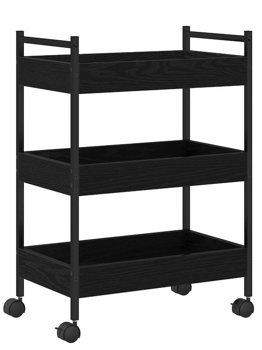 vidaXL Τρόλεϊ Κουζίνας Ξύλινο 3 Θέσεων Μαύρο 50x30x70cm