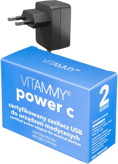 Tensiometru electronic de braț Vitammy Next Basic Power C include adaptor de alimentare, măsurare în timpul umflării manșetei, memorie pentru 2 utilizatori, husă de protecție, dimensiune manșetă 22-40 cm, alb