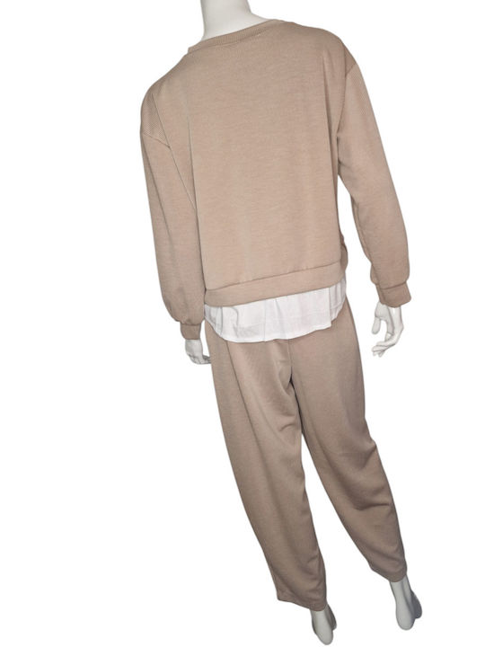 Women's Beige Set with Pants Striped