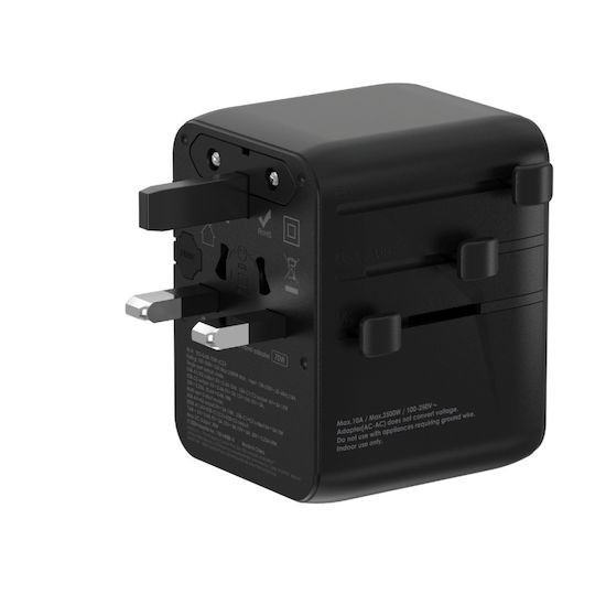 Mophie Incarcator Fara Cablu GaN Cu 2 Porturi De Ieșire USB-A Și 3 Porturi De Ieșire USB-C 35W Livrarea Energiei Negru Essential