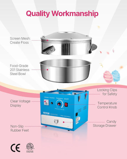 Vevor Commercial Candy Floss Machine Confectionery Machine 1000w Party Blue