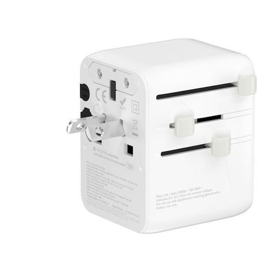 Mophie Incarcător Fără Fir GaN Cu 2 Porturi De Ieșire USB-A Și 3 Porturi De Ieșire USB-C 35W Livrarea Energiei Alb