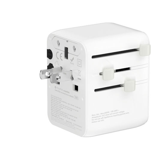 Mophie Incarcător Fără Fir GaN Cu 2 Porturi De Ieșire USB-A Și 3 Porturi De Ieșire USB-C 35W Livrarea Energiei Alb