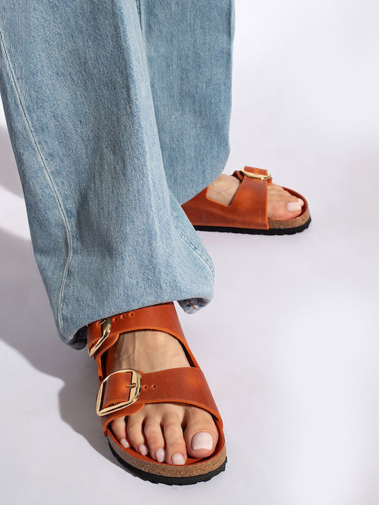 Birkenstock Arizona Leather Women's Flat Sandals in Orange Color Narrow Fit  1026661