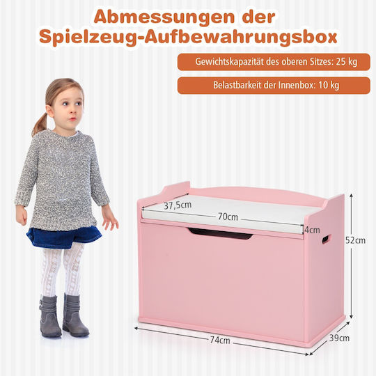 Costway Children's Storage Box made of Wood Pink 74x39x52cm 1pcs