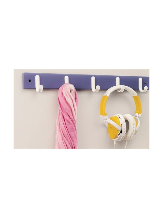 Inofix Wooden Kids Wall Mounted Hanger with Hooks 3707 Blue-White 48.8x5.2x6cm