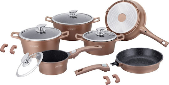Royalty Line Set de vase de gătit din aluminiu turnat Cooper cu strat de piatră RL-ES2014M-COP 14buc