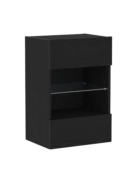 Floor-standing Living Room Display Cabinet made of Particleboard with Glass & Lighting Black Oak 40x30x60.5cm