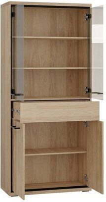 Etrmoni 102 Boden Vitrine aus Holz & Metallisch mit Verglast Eiche 92x41x197cm
