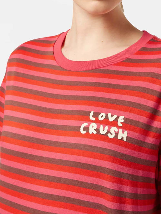 Дамско T-shirt На райета Червени, Розови, Кафяви