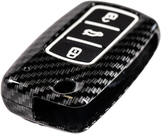 Carcasă de Protecție Cheie Premium Compatibilă cu Cheia Rabatabilă Volkswagen Polo Golf Passat Beetle Caddy Transporter T5 Tiguan Jetta 3 Butoane Aspect Carbon Luvlu