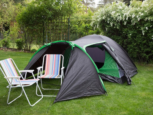 Iso Trade Camping Tent Tunnel Black 3 Seasons For 3 People 125cm