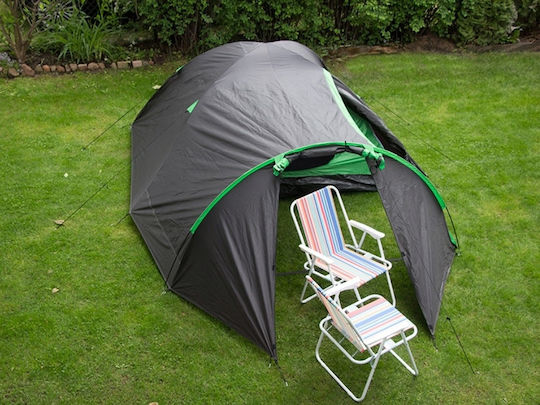 Iso Trade Camping Tent Tunnel Black 3 Seasons For 3 People 125cm