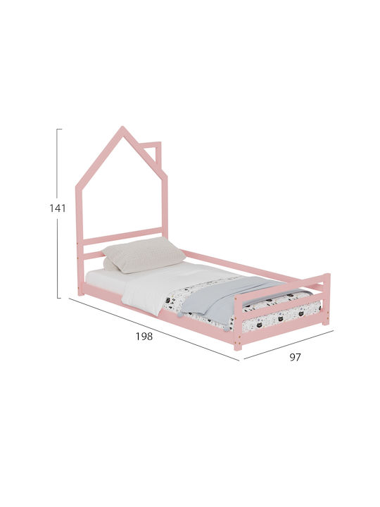 Montessori Pat pentru Copii Montessori Single Roz pentru Saltea 90x190cm