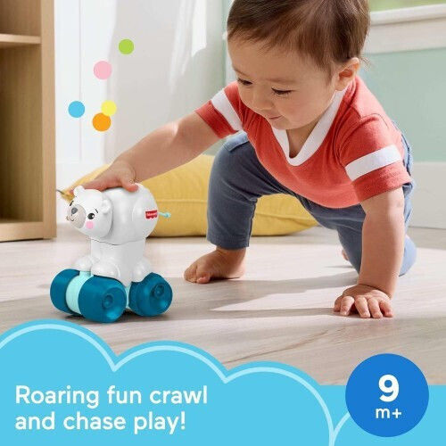 Fisher Price Животно Crawl-After Полярна Мечка от Текстил със Звуци за 9+ Месеца