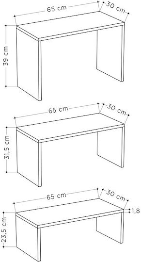 Set Zigon Rectangular Kantar Lemn Antracit - Moca 3 Buc M65xL30xÎ39cm