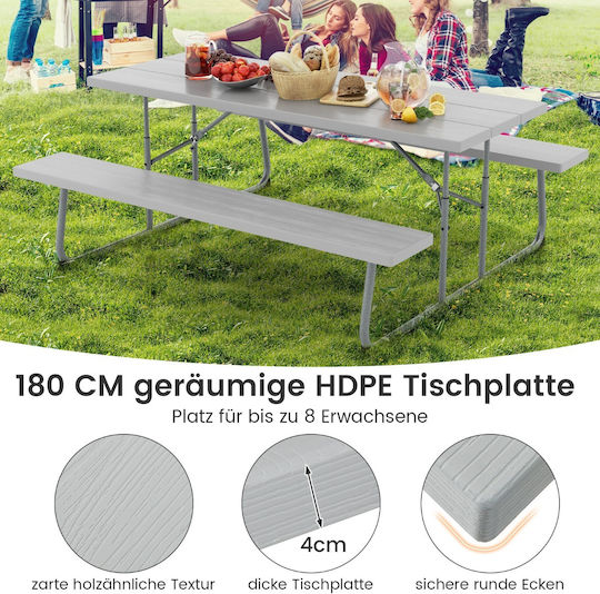 Costway Table Metal for Camping Foldable 183xx74cm Pink