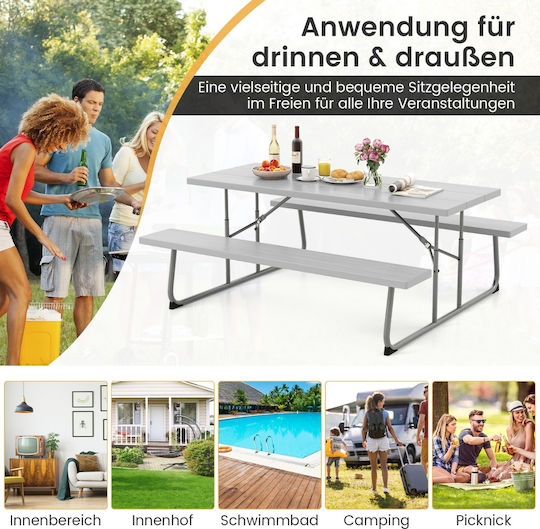 Costway Table Metal for Camping Foldable 183xx74cm Pink