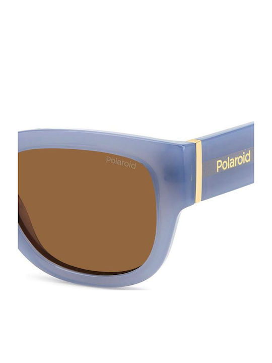 Polaroid Unisex Sunglasses with Blue Horn-Rimmed Frame and Brown Polarized Lenses pld6213/s/x MVU/HE