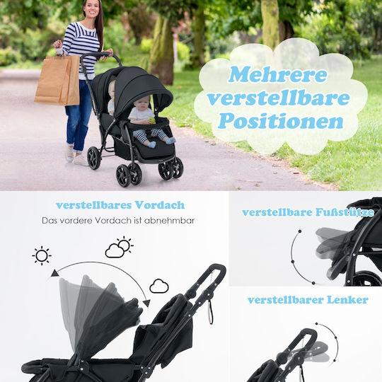 Costway Adjustable Double Stroller Suitable from 6+ Months Black 14kg