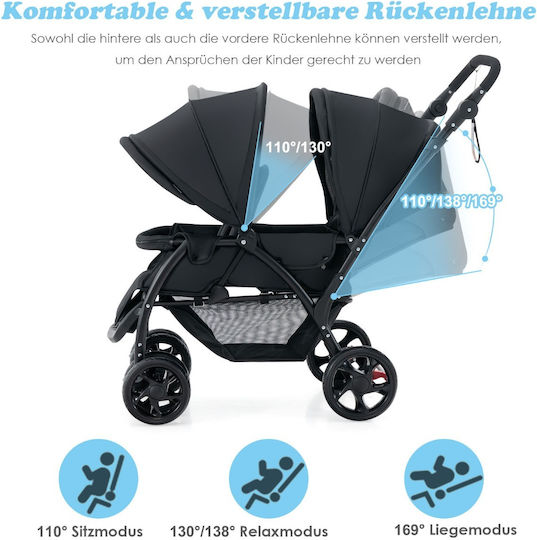 Costway Adjustable Double Stroller Suitable from 6+ Months Black 14kg