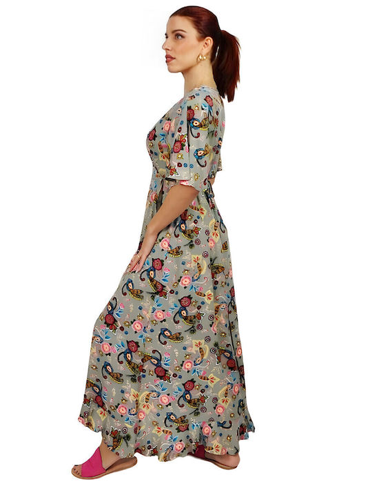Summer Maxi Dress Wrap with Ruffle Gray