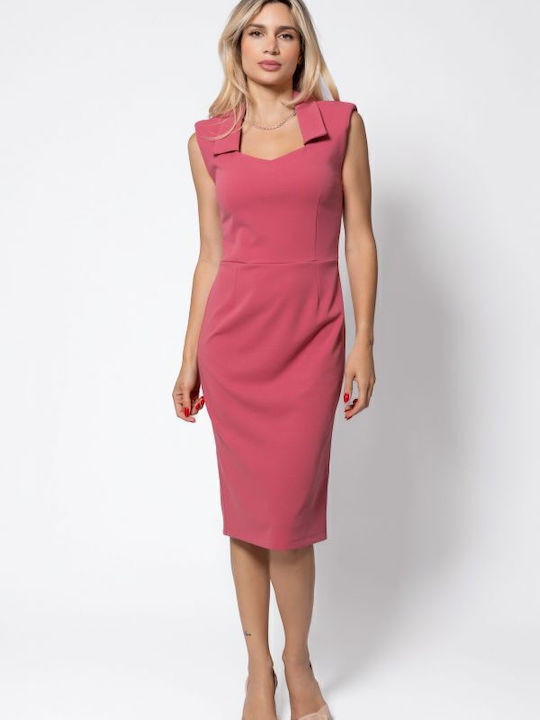 Καλοκαιρινό Midi Φόρεμα Αμάνικο με Σκίσιμο Antique Pink