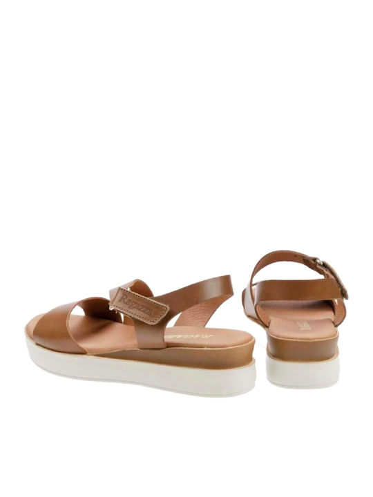 Leather Women's Flat Sandals Anatomic Flatforms in Tabac Brown Color