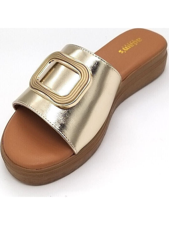 Leather Women's Flat Sandals Anatomic in Gold Color