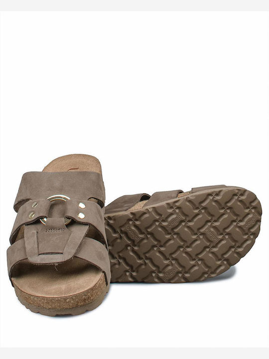 Leather Women's Flat Sandals Flatforms in Brown Color