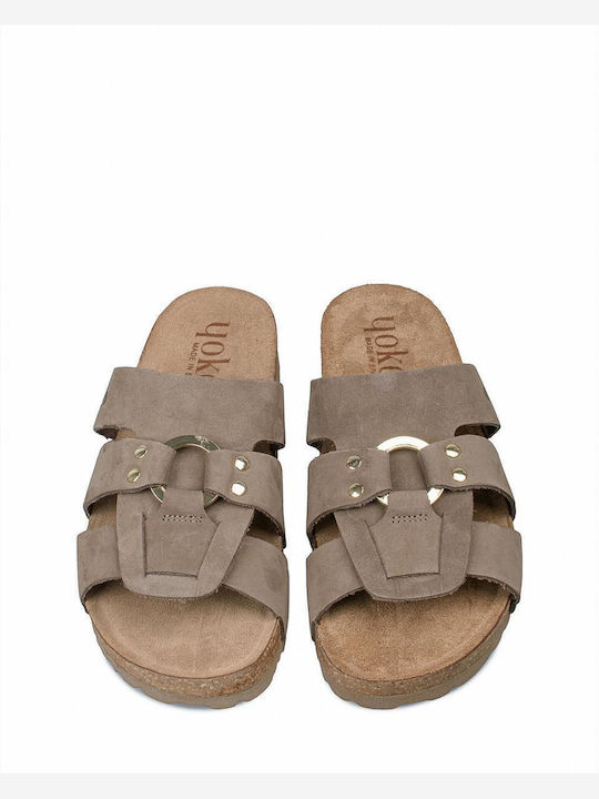 Leather Women's Flat Sandals Flatforms in Brown Color
