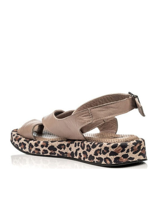 Leather Women's Flat Sandals in Brown Color