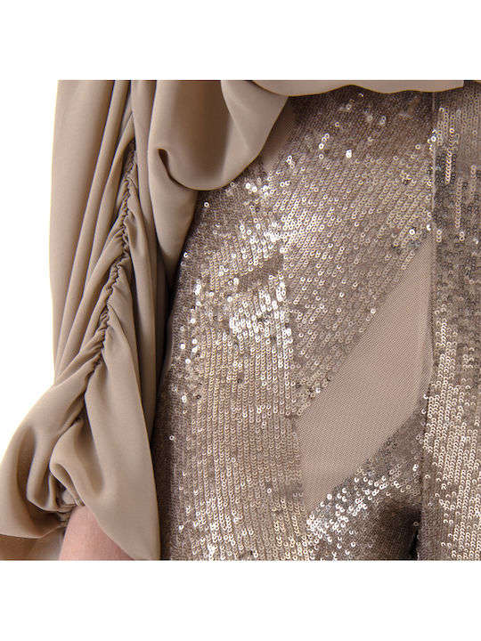 Women's Fabric Trousers with Elastic Straight Line Beige