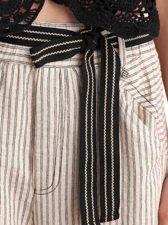 Damen Stoff Hose Gestreift Off White