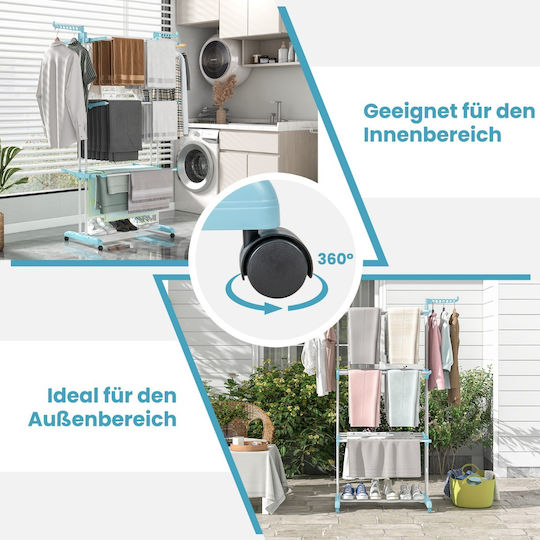 Costway Folding Floor Clothes Drying Rack Metallic with Wheels 127x63cm