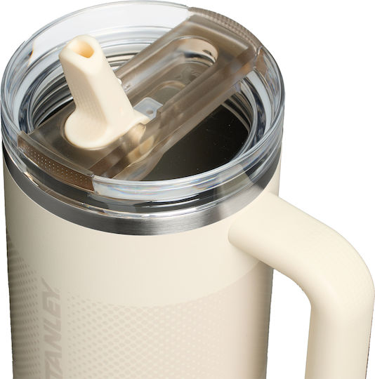 Stanley Quencher ProTour Flip Straw Handled Tumbler Thermos Stainless Steel BPA Free 1.18lt Cream Fade with Straw and Handle