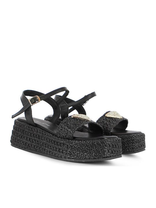 Women's Leather Platform Shoes Black
