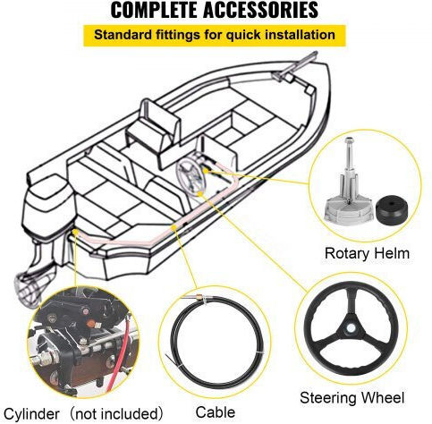Vevor Outboard Steering System 15' Outboard Steering System 15 Feet Boat Steering Cable 13" Wheel Durable Marine Steering System