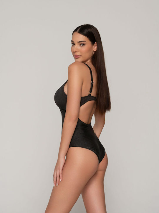 Costum De Baie Întreg Negru Cu Căptușeală Ușoară