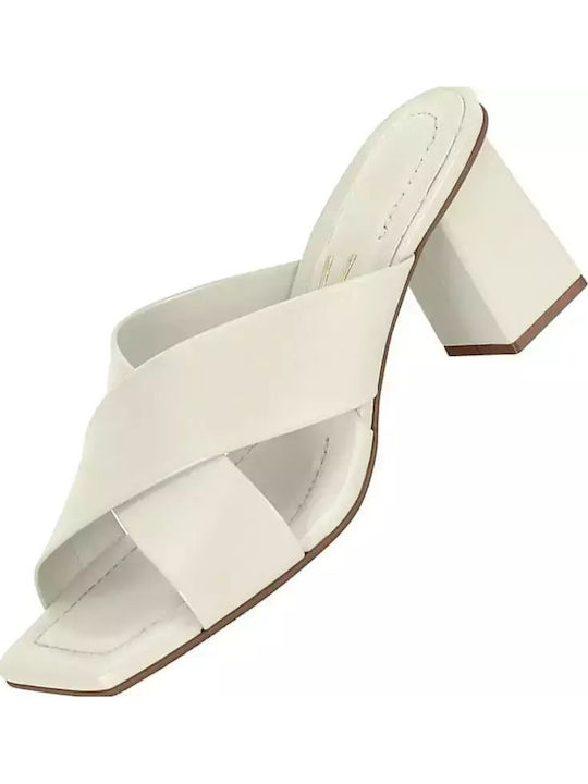 Mules with Chunky Heel in White Color