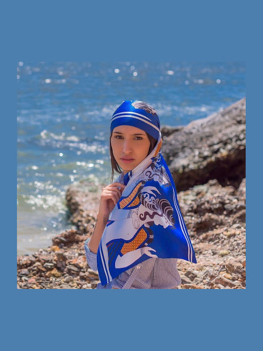 Kalfas Luxury Silk Γυναικείο Μεταξωτό Φουλάρι Μπλε Kalfas Luxury Silk Γυναικείο Μεταξωτό Φουλάρι Μπλε