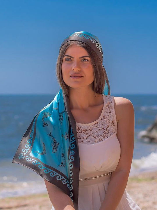 Kalfas Luxury Silk Women's Silk Scarf Blue