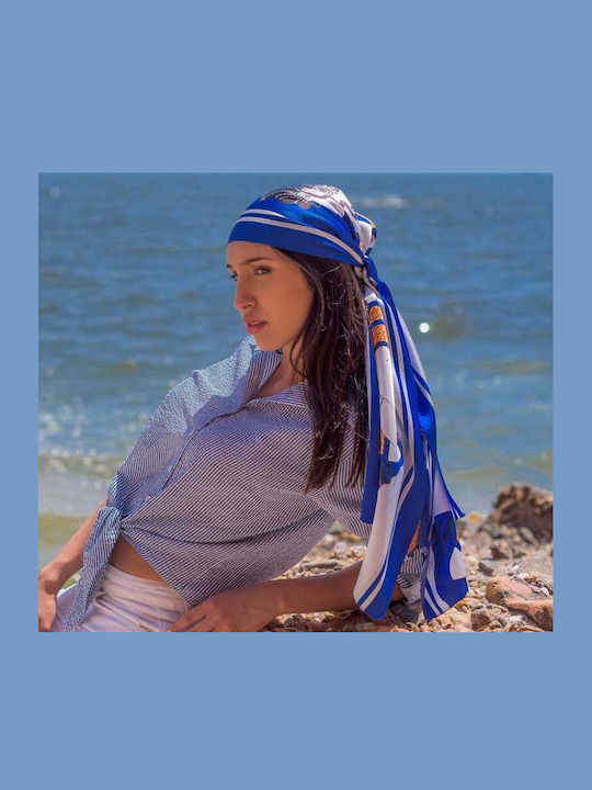 Kalfas Luxury Silk Γυναικείο Μεταξωτό Φουλάρι Μπλε